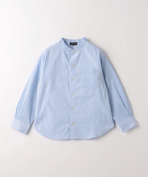 green label relaxing （Kids）(グリーンレーベルリラクシング（キッズ）)/TJ ストライプ×ソリッド スタンド シャツ 100cm－130cm/LTBLUE