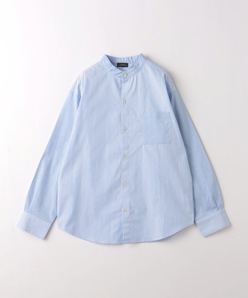 green label relaxing （Kids）(グリーンレーベルリラクシング（キッズ）)/TJ ストライプ×ソリッド スタンド シャツ 140cm－160cm/LTBLUE