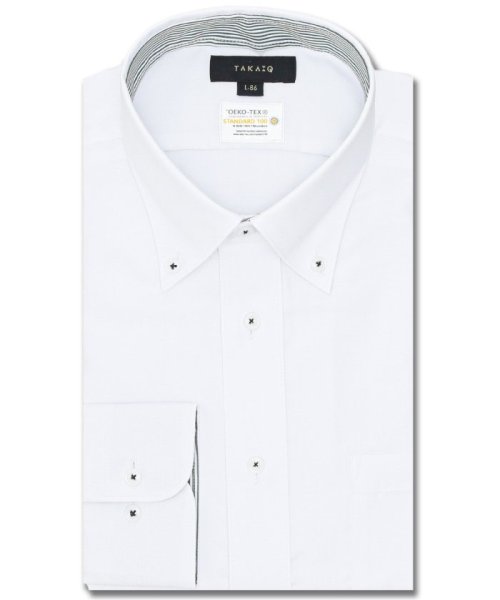 TAKA-Q(タカキュー)/形態安定 吸水速乾 スタンダードフィット ボタンダウン 長袖 シャツ メンズ ワイシャツ ビジネス ノーアイロン 形態安定 yシャツ 速乾/ホワイト