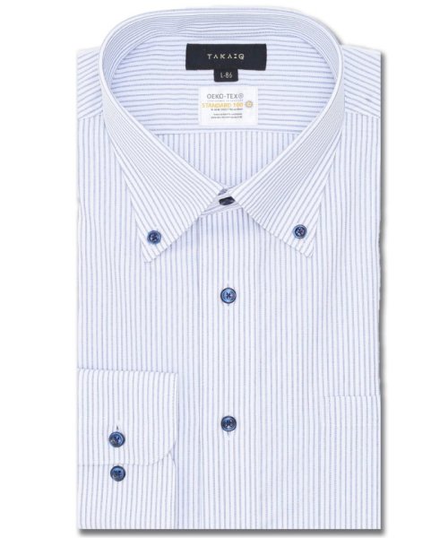 TAKA-Q(タカキュー)/形態安定 吸水速乾 スタンダードフィット ボタンダウン 長袖 シャツ メンズ ワイシャツ ビジネス ノーアイロン 形態安定 yシャツ 速乾/ブルー