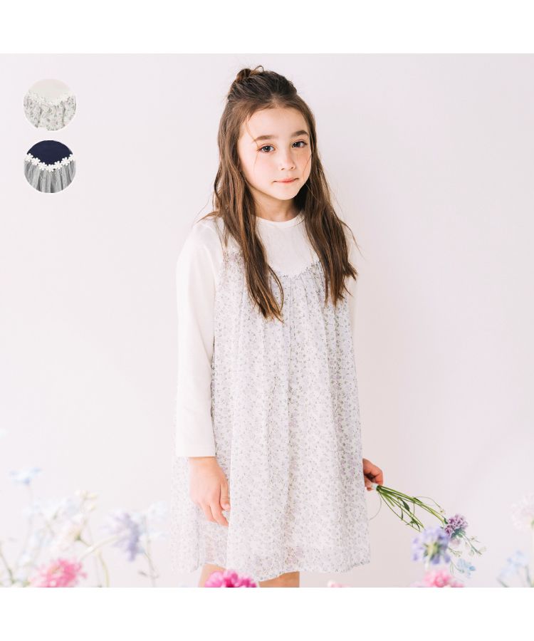 【子供服】 crescent (クレセント) 花柄シフォン・ラメ入りチュールワンピース 80cm～130cm N22301