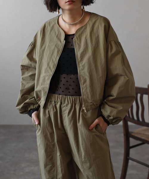 Bonjour Sagan(ボンジュールサガン)/【セットアップ対応商品】ドロストショート丈ブルゾン/KHAKI