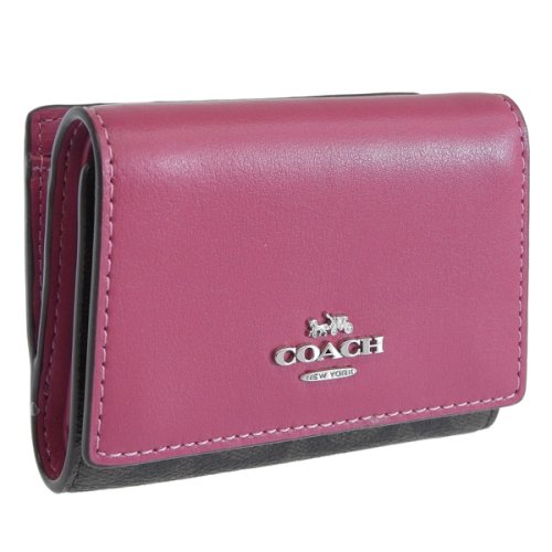 COACH(コーチ)/COACH コーチ MICRO WALLET マイクロ ウォレット シグネチャー 三つ折り 財布 レザー/ピンク