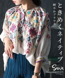 Sawa a la mode/レディース 大人 上品 鮮やかパレットで気分を上げるネイティブ柄ブラウス/505910992