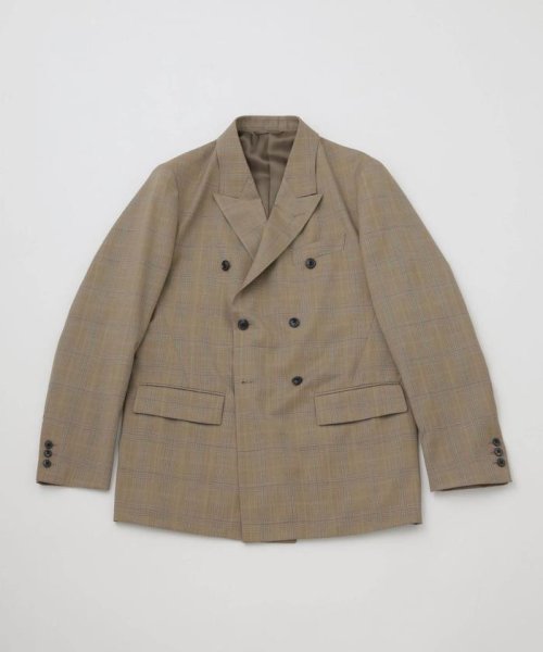 LB.01/ウールチェックダブルブレスト6Bブレザージャケット LB 高い釦位置 低いゴージライン タテ糸とヨコ糸を異番手にすることで