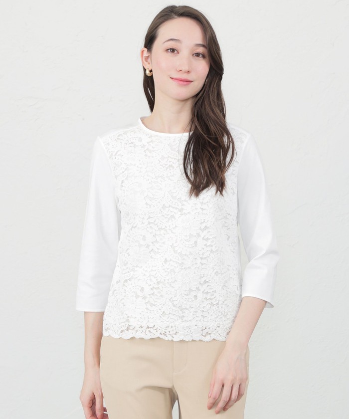 AMACA アマカ コットンレース コンビカットソー ホワイト 白 綿100%L 15,000～¥19,999｜カットソー・Tシャツ｜AMACA(アマカ)｜阪急