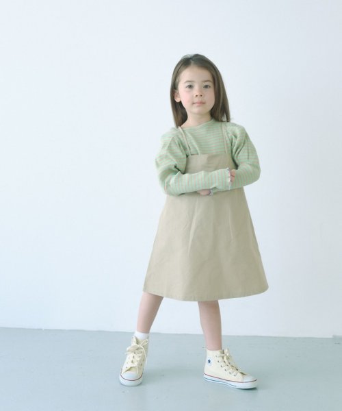 green label relaxing （Kids）(グリーンレーベルリラクシング（キッズ）)/TJ テレコボーダー+タフタワンピース セット100cm－130cm/BEIGE