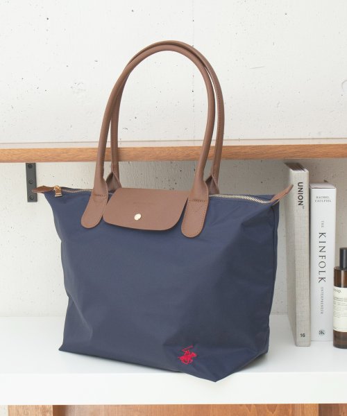 BEVERLY HILLS POLO CLUB(ビバリーヒルズポロクラブ)/【BEVERLY HILLS POLO CLUB】ナイロン PUハンドル トート トートバッグ ロゴ 大 TOP KA PIECE BAG/ネイビー