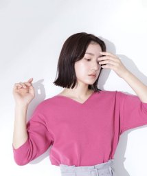 NATURAL BEAUTY BASIC(ナチュラルビューティーベーシック)/総針ベーシックシリーズ Vネックニット/タフィーピンク1