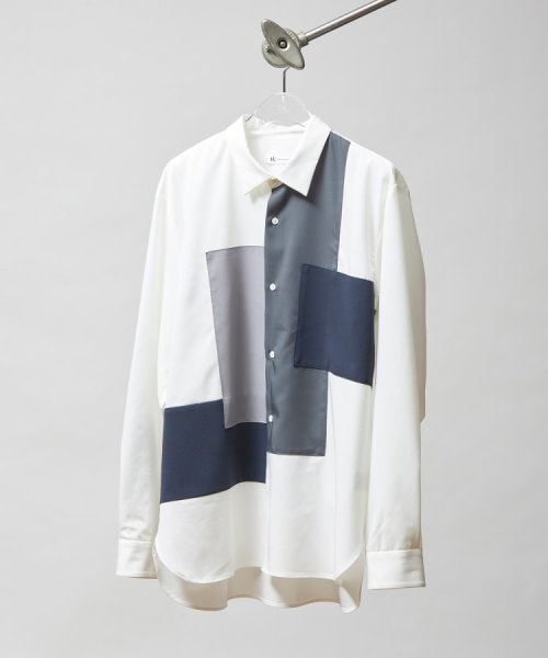 tk.TAKEO KIKUCHI(ティーケー　タケオキクチ)/パッチワークシャツ/ホワイト（501）