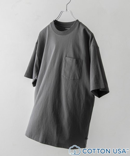 coen(coen)/USAコットンスタンダードポケットTシャツ/DKGRAY