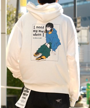 1111clothing/◆ガールイラスト プルパーカー◆ オーバーサイズ パーカー メンズ ビッグシルエット パーカ レディース スウェットパーカー エモい イラスト バックプリント /505913898