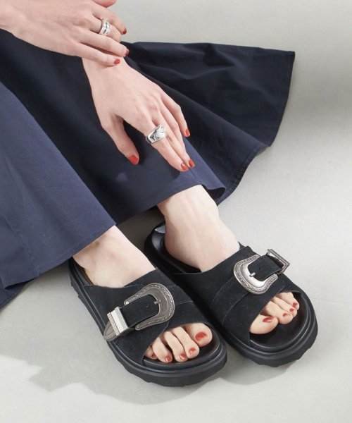 SHIPS WOMEN(シップス　ウィメン)/MOHI:BIG BACKLE SANDAL◇/ブラック