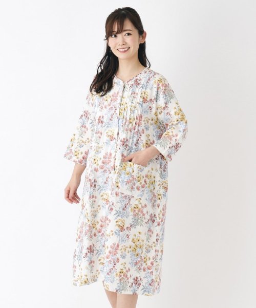  LAURA ASHLEY(ローラアシュレイ)/【GIFTにおすすめ】メーガン柄 ダブルガーゼ ルームドレス/イエロー（132）