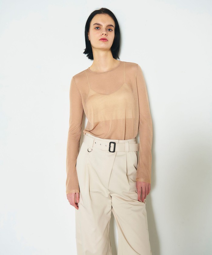 GRACECONTINENTAL シアークルーニットトップ ベージュ 36 GRACECONTINENTAL シアークルーニットトップ ベージュ 36