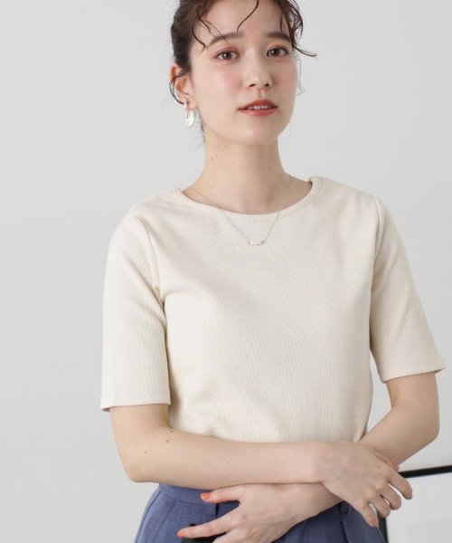 N Natural Beauty Basic(エヌナチュラルビューティベーシック)/テレコハーフスリーブＴシャツ/オフ