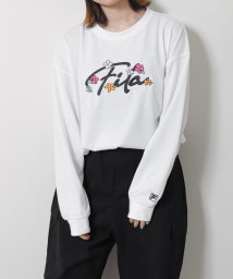 ZIP FIVE(ジップファイブ)/筆記体刺繍＆韓国風＆花刺繍ロゴ長袖Tシャツ/ホワイト