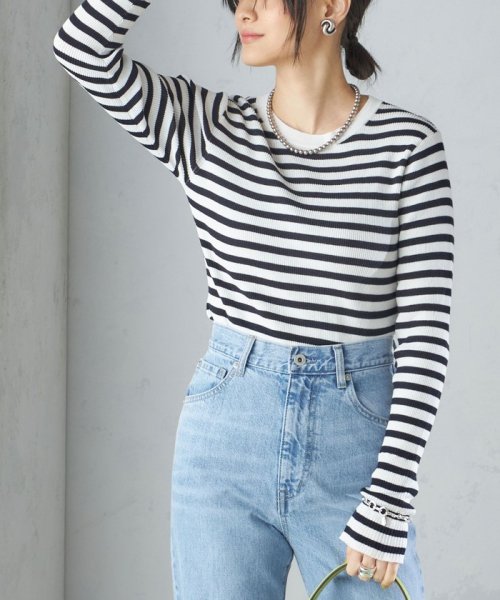 SHIPS WOMEN(シップス　ウィメン)/〈手洗い可能〉綿 ナイロン 袖 フレア クルーネック リブ ニット 24SS ◇/オフホワイト