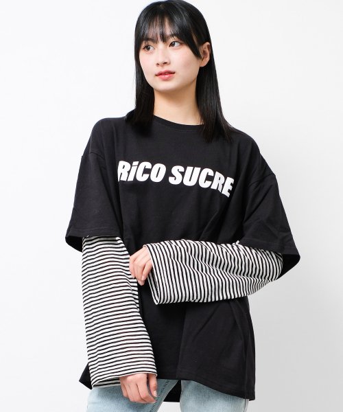 RiCO SUCRE(リコ シュクレ)/フェイクレイヤードボーダーロングTシャツ/ブラック
