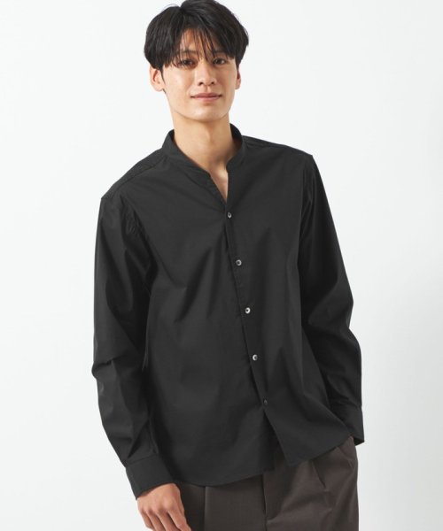 green label relaxing(グリーンレーベルリラクシング)/【WEB限定】JUSTFIT バンドカラー スキッパー 長袖 シャツ/BLACK