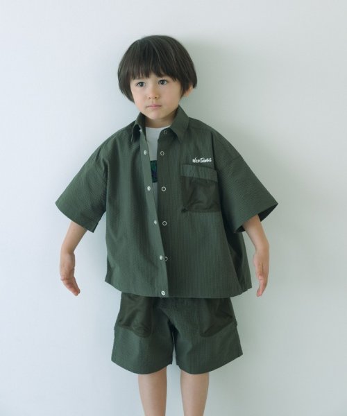 green label relaxing （Kids）(グリーンレーベルリラクシング（キッズ）)/【別注】＜WILD THINGS＞ショートスリーブ シャツ 110－130cm/DK.GREEN