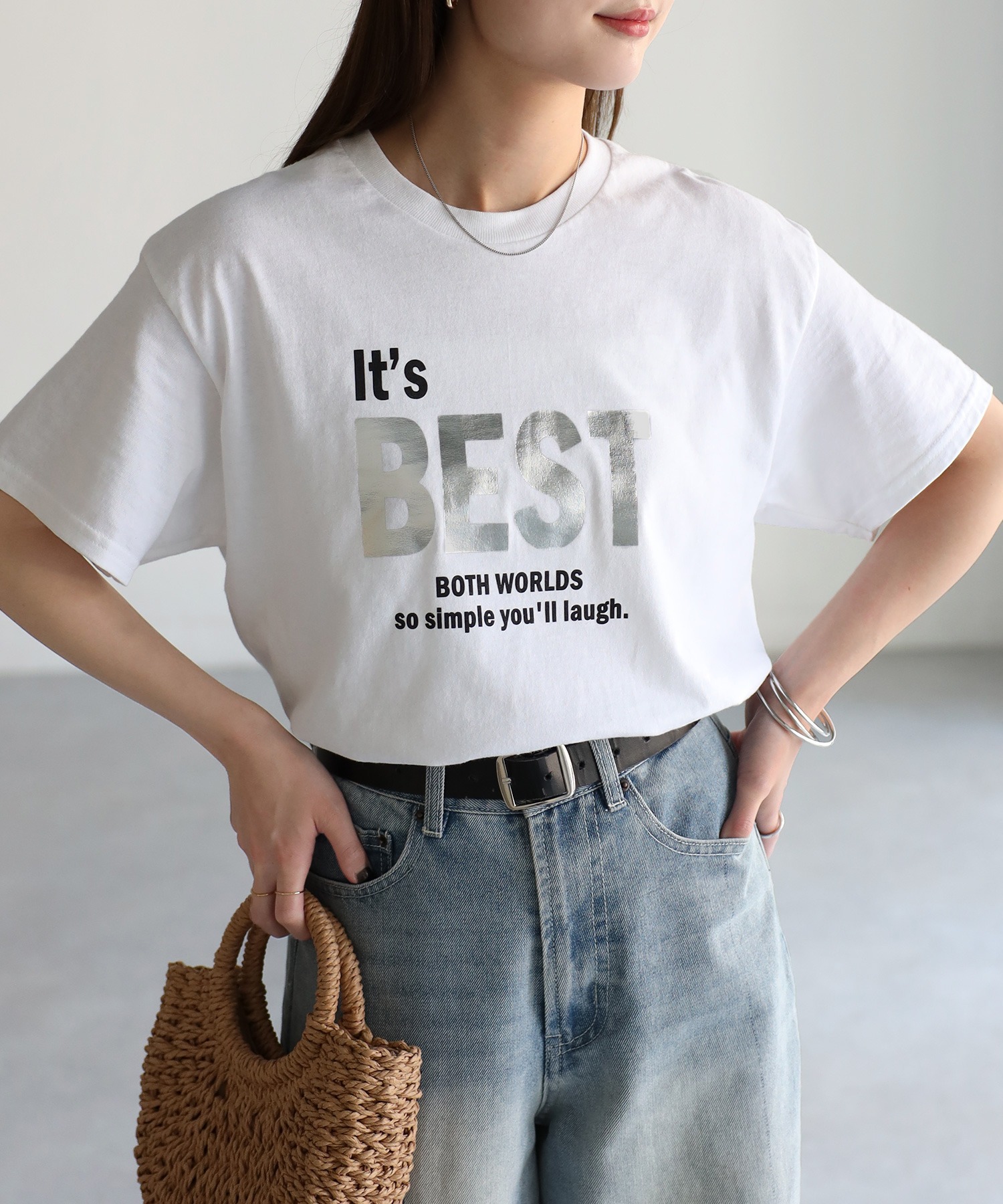 It's BEST 箔シルバープリントロゴTシャツ