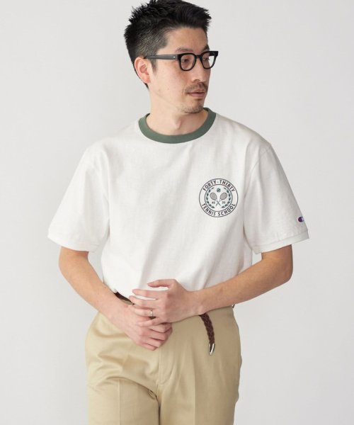 SHIPS MEN(シップス　メン)/【SHIPS別注】Champion: ウォッシュ プリント リンガーネック 半袖 Tシャツ/ホワイト系