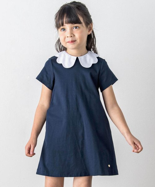 スカラップ襟付きスムースワンピース(90~140cm) ショコラ