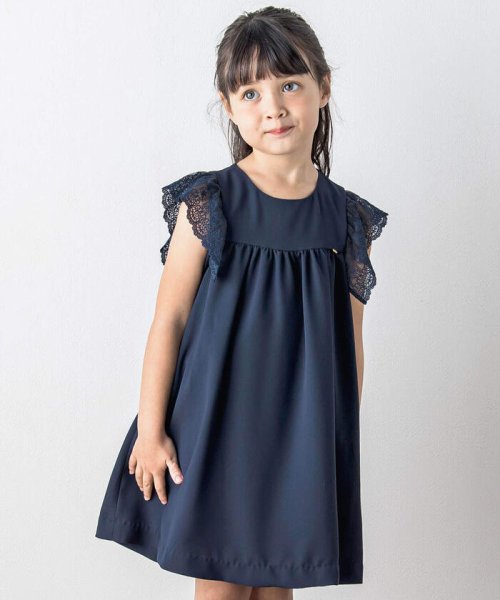 【日本製】レース袖付きジョーゼットワンピース(90~140cm) ショコラ