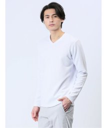 TAKA-Q(タカキュー)/ブロックジャガード Vネック長袖Tシャツ メンズ Tシャツ カットソー カジュアル インナー ビジネス ギフト プレゼント/ホワイト