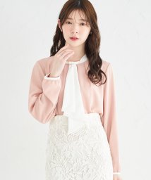 tocco closet(トッコクローゼット)/バー付きラッフルボウタイ配色ブラウス/PINKBEIGE