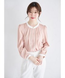 tocco closet(トッコクローゼット)/タック入りスタンドカラー配色ブラウス/PINKBEIGE