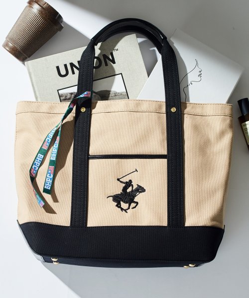 BEVERLY HILLS POLO CLUB(ビバリーヒルズポロクラブ)/【BEVERLY HILLS POLO CLUB】バッグ キャンパストート トートバッグ トート 刺繍 A4収納可 通勤 通学 ワンポイント BH1008N/ベージュ