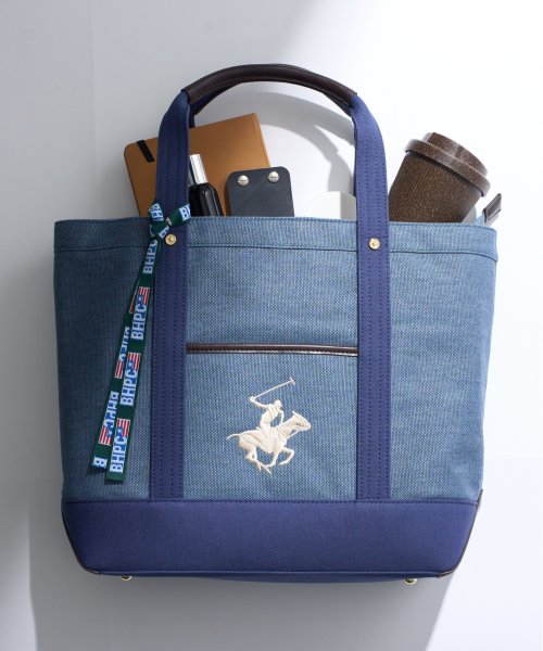 BEVERLY HILLS POLO CLUB(ビバリーヒルズポロクラブ)/【BEVERLY HILLS POLO CLUB】バッグ キャンパストート トートバッグ トート 刺繍 A4収納可 通勤 通学 ワンポイント BH1008N/ブルー