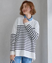 NIJYUSANKU（SMALL SIZE）(23区（小さいサイズ）)/【洗える】プレミアムビオコットン ビッグシルエット ニット/オフホワイトXネイビーボーダー