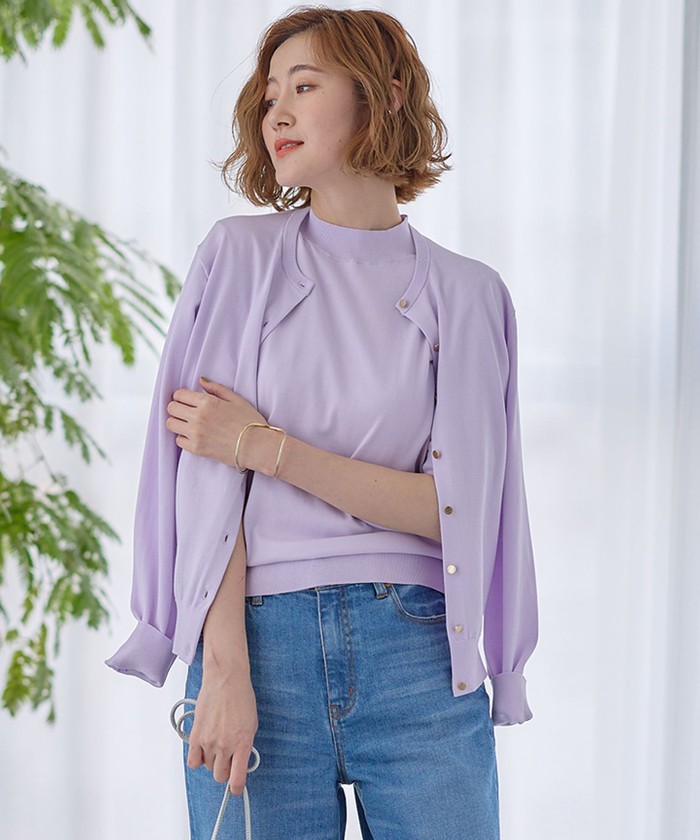 23区　ピンクパープルカーディガン　ビジュー付き　新品 tocco closet カーディガン フラワービジュー付きショート丈