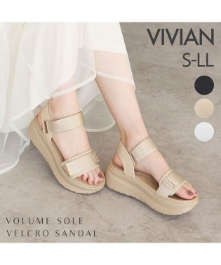 Vivian/厚底ゴールドパーツベルクロスポーツサンダル/505914869