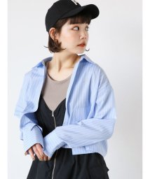 ehka sopo(エヘカソポ)/ショート丈ストライプビックポケットシャツ/サックス