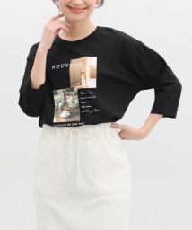 Honeys/７分袖フォトチュニックＴ トップス Tシャツ レディース 白 黒 フォトプリント /505918237