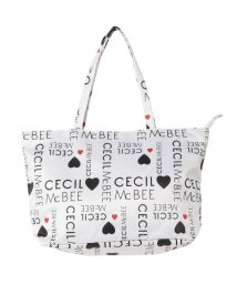 CECIL McBEE(セシルマクビー)/セシルマクビー CECIL McBEE バッグ トートバッグ レディース Lサイズ ファスナー付き ロゴパターン TOTE BAG ブラック ホワイト 黒 白 /ホワイト