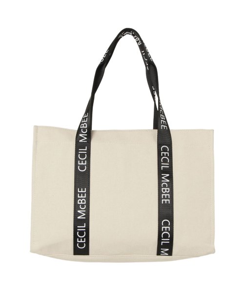 CECIL McBEE(セシルマクビー)/セシルマクビー CECIL McBEE バッグ トートバッグ レディース Lサイズ ファスナー付き ロゴタイプ TOTE BAG ブラック ホワイト 黒 白 C/ホワイト