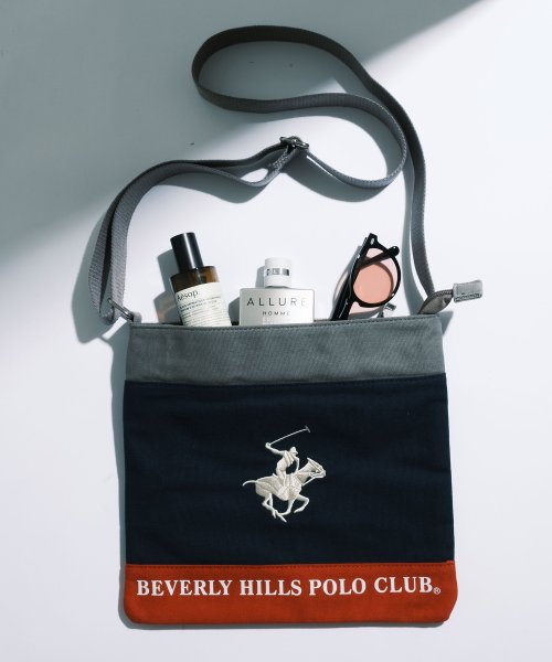 BEVERLY HILLS POLO CLUB(ビバリーヒルズポロクラブ)/【BEVERLY HILLS POLO CLUB / ビバリーヒルズポロクラブ】ポロ キャンバス地　ショルダーバッグ　ロゴ　ミニショルダー　BHC002/ネイビー