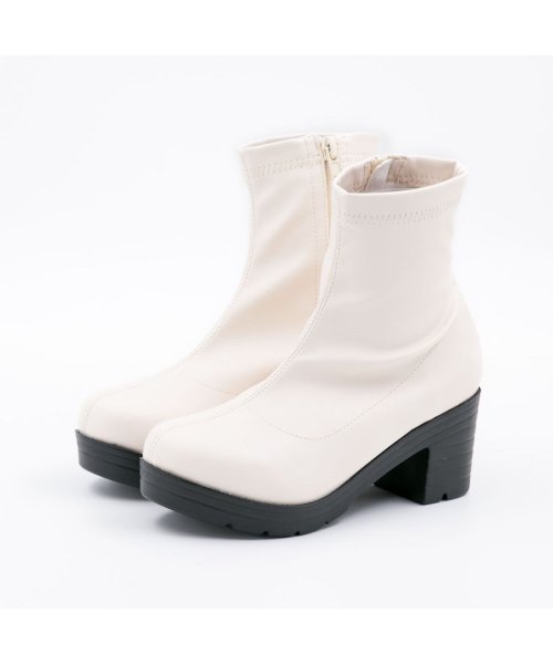 FOOT PLACE(フットプレイス)/ココア COCOA キッズ ジュニア 女の子 ブーツ 子供靴 サイドファスナー ショートブーツ TS－JN1N3/アイボリー