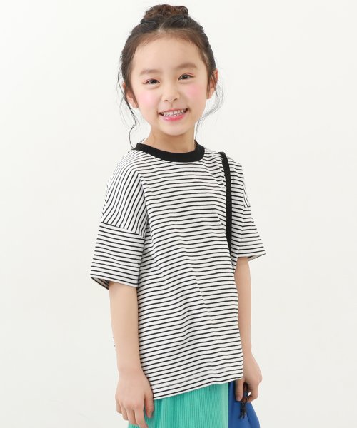 devirock(デビロック)/ビッグシルエット ボーダー 半袖Tシャツ 子供服 キッズ ベビー 男の子 女の子 トップス 半袖Tシャツ Tシャツ /ホワイト