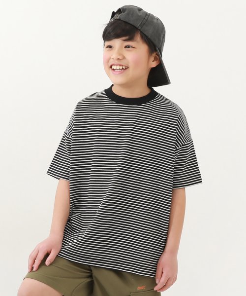 devirock(デビロック)/ビッグシルエット ボーダー 半袖Tシャツ 子供服 キッズ ベビー 男の子 女の子 トップス 半袖Tシャツ Tシャツ /ブラック