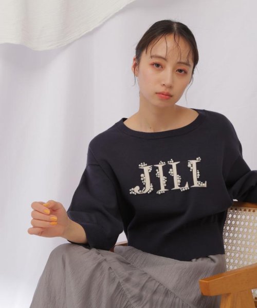 JILL by JILL STUART(ジル バイ ジル スチュアート)/ロゴジャガードビジューニット/ネイビー