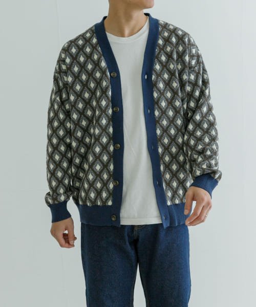 URBAN RESEARCH(アーバンリサーチ)/URBAN RESEARCH iD　ブークレMIXジャカードカーディガン/NAVY