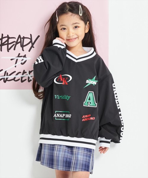 ANAP KIDS(アナップキッズ)/Vネック ライン リブ シャカシャカ トップス/ブラック