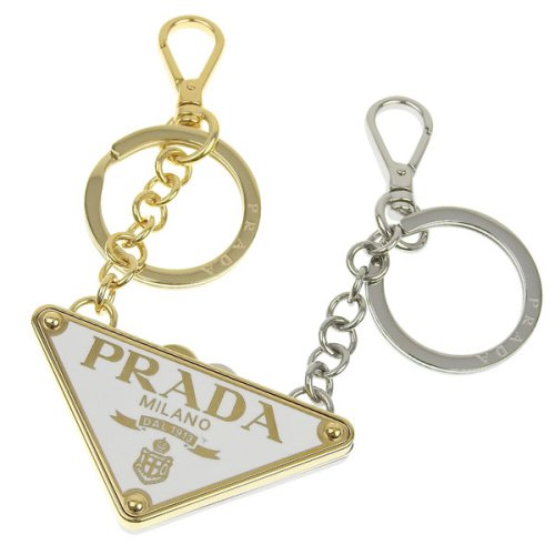 PRADA(プラダ)/PRADA プラダ TRIANGLE LOGO METAL トライアングル ロゴ メタル キーリング キーホルダー 分割可能/ホワイト