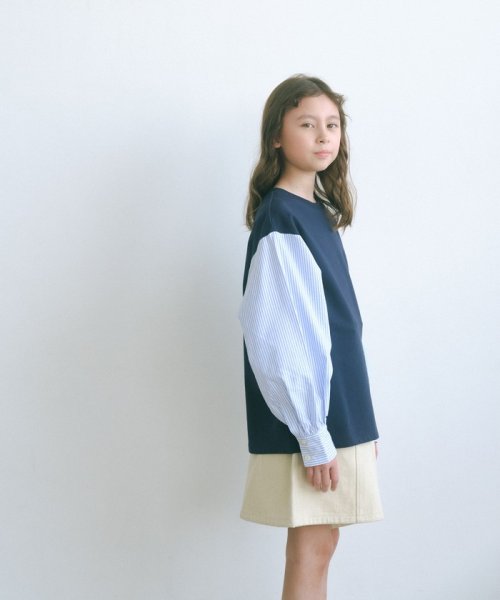 green label relaxing （Kids）(グリーンレーベルリラクシング（キッズ）)/裏毛 袖ストライプ プルオーバー 140cm－160cm/NAVY